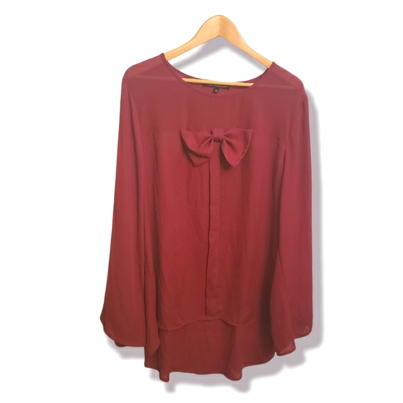 HeartSoul Tops - HeartSoul Plus Burgundy Blouse with Bow Size 2XL